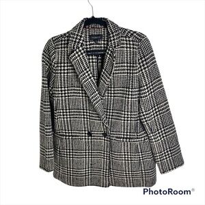 Talbots Houndstooth Wool Blend Pea Coat Sz 10 Women’s Black White